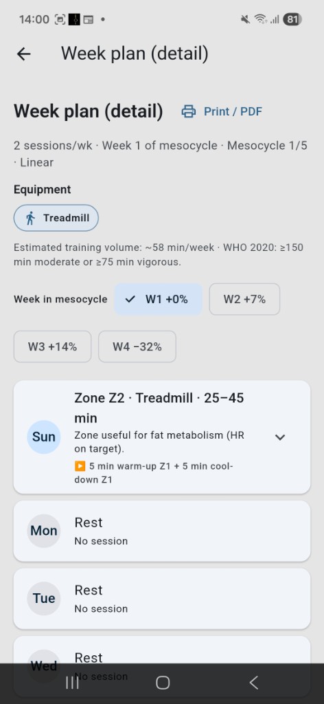 Week plan on Android